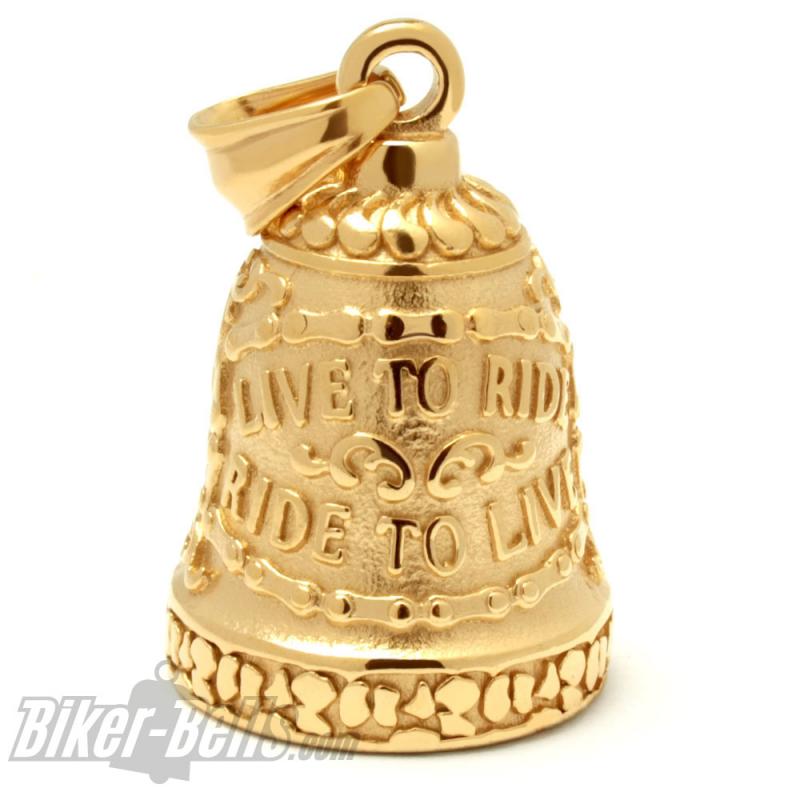 Goldene "Live To Ride" Biker-Bell mit Totenkopf aus Edelstahl Ride Bell Geschenk